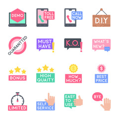 Pastel Business Badge Icon Set with Promotional Text and Label Graphics