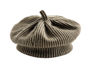 Fashionable striped beret urban product modern environment view isolated on transparent background, png
