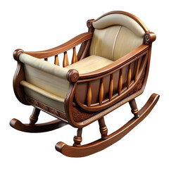 3d rendered antique wooden baby cradle isolated on transparent background