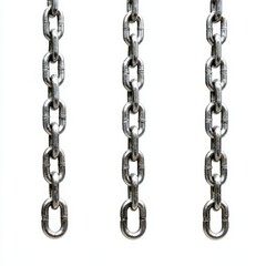 Three connected metal chain links hanging against the background