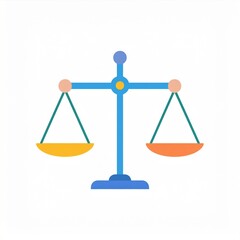 Blue Scales of Justice Illustration Balance with Golden and Orange Pans Symbolizing Fairness