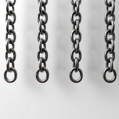 Fototapeta premium Close-up of four silver chains hanging down with shadow