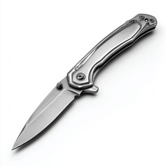 Obraz premium A close-up of a silver folding knife, perfect for everyday tasks. The sharp blade and sleek design suggest precision and efficiency. 