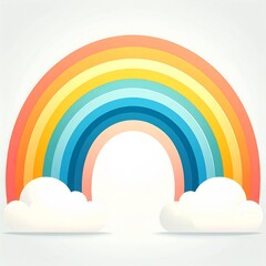 Vibrant Rainbow Arching Between White Clouds On A Light Background With Optimistic Symbolism