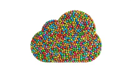 Colorful cloud shape made of many small, colorful spheres