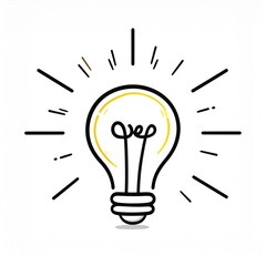 Light Bulb Idea with Radiating Lines in Black and Yellow on a White Background