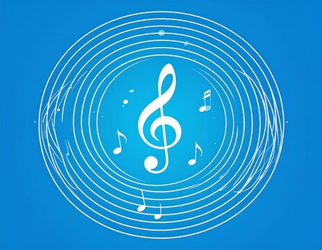 Music notes, concentric circles, blue background - Powered by Adobe