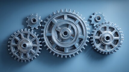 Gears in a row on a blue background.