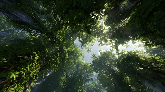 Immerse in an emerald lush forest canopy mesh featuring deep intricate leafy textures - Powered by Adobe