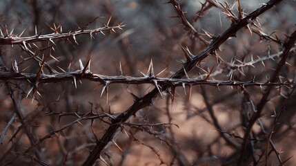 Thorn Bush Wall Rendered In Tangled Brown Spiky Branches Offering Natural Security Rustic Landscape Potential