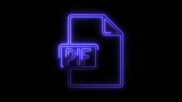 Glowing neon P I F file icon symbol isolated on black background futuristic digital technology concept