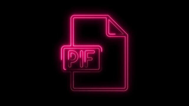 Glowing neon P I F file icon symbol bright pink light on black background futuristic digital technology