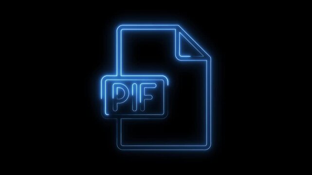 Glowing blue neon P I F file icon symbol isolated on black background futuristic technology digital data