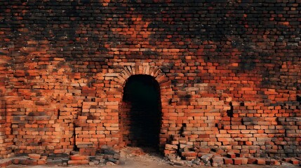 Present brick kiln walls in orange hues with fired uneven textures for industrial heritage design