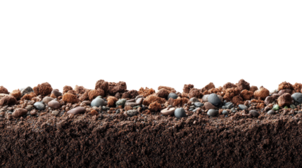 Soil Texture: A detailed snapshot of soil featuring brown soil, scattered rocks, offering a look into the natural texture and layers of the earth. 