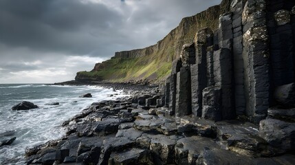 Transform spaces with basalt column walls in black hexagonal volcanic textures adding rugged beauty