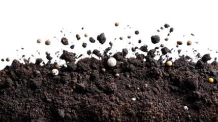 Fertile Ground: A macro-level perspective on rich, fertile soil, capturing the granular texture and the diverse particles, symbolizing the essence of life and growth. 