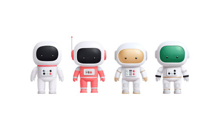 Obraz premium Astronaut Toy Figures: A captivating array of playful astronaut toy figures with charming expressions and sleek, futuristic designs, ready to inspire space exploration.