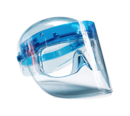 Protective face shield for health and safety medical environment clear plastic design isolated on transparent background, png