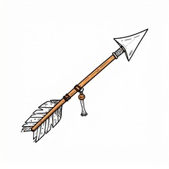 Detailed Arrow Illustration with White Feathers and Wooden Shaft on White Background