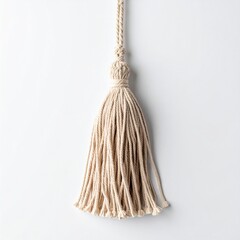 Elegant Beige Tassel with Intricate Cord Details on a White Background