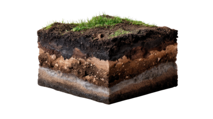 Soil cross-section: A detailed cross-section of earth layers reveals the intricate composition of the ground, showcasing soil, sediment and the vital layers of a thriving ecosystem.