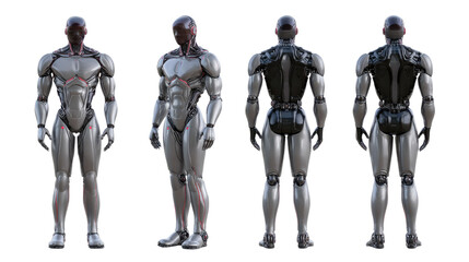 Obraz premium Futuristic Android in Multiple Views: This captivating image showcases a cutting-edge android, meticulously designed to capture the essence of innovation and technology.