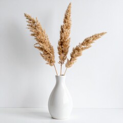 Pampas Grass in White Vase Against a Clean White Background with Soft Lighting