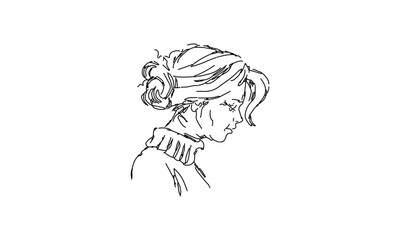 Minimalist Line Drawing of a Woman in Sweater – Side Profile Illustration