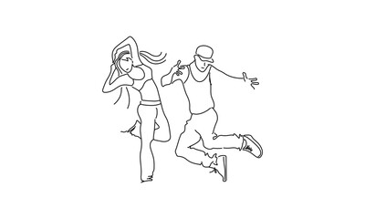 Minimalist Line Art of a Dancing Duo – Hip Hop and Contemporary Movement Illustration