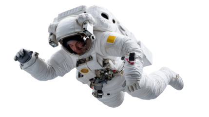 Astronaut in Orbit: A lone astronaut, clad in a pristine spacesuit, floats weightlessly, capturing the essence of human exploration and the infinite expanse of space.