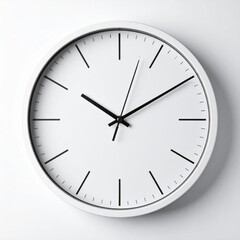 White Round Minimalist Wall Clock Telling Time Against a White Background