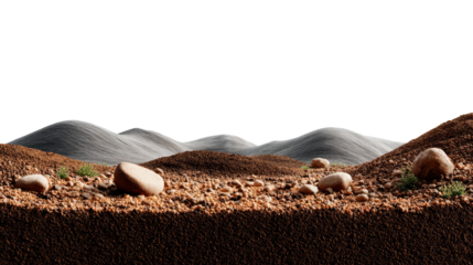 Earthen Terrain: A detailed cross-section reveals layers of earth, small rocks and pebbles. capturing the raw beauty and texture of the ground.