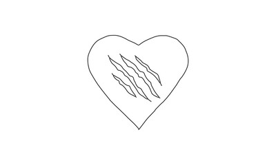 Heart with Claw Marks – Symbolic Line Art Illustration of Love and Damage