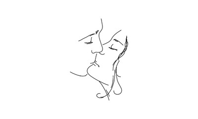 Naklejka premium Minimalist Line Drawing of a Couple Kissing – Romantic Black and White Art