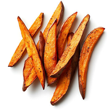 Crispy Sweet Potato Fries on White Background