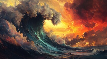 Epic storm surge, vibrant sunset