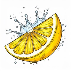 Vibrant Yellow Lemon Slice with Water Splash on White Background Fresh Design