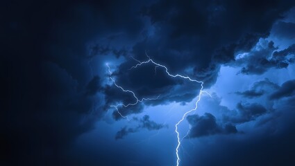 Epic Lightning Bolt Dark Sky Atmospheric Storm Clouds Weather Disaster Concept Natural Energy Scene