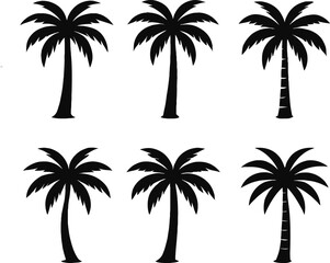 six identical black silhouettes of palm trees arranged in a grid pattern against a white background