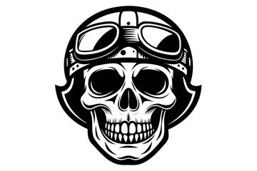 Fototapeta premium Stylized black and white skull wearing vintage motorcycle goggles and helmet