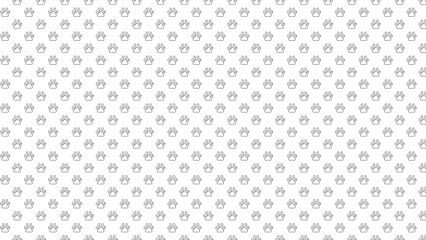 A repeating pattern of simple black outline paw prints on a white background creates a cute design