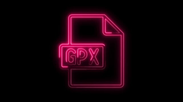 Glowing neon G P X file icon on black background vibrant pink light symbol futuristic technology design