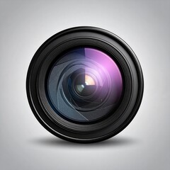 Camera Lens with Detailed Optical Elements Reflected in the Glass on Soft Grey Gradient