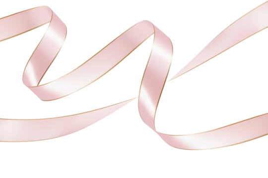 glossy bright pink ribbon band with golden edges isolated on white or transparent png