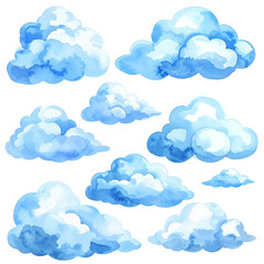 Obraz premium Collection of fluffy white cumulus clouds isolated on transparent background