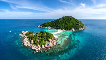 Fototapeta premium Panoramic view of tropical island with turquoise water