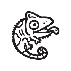 Adorable Chameleon Line Art with Tongue Out, Perfect for Kids’ Coloring Fun. 