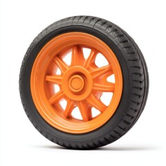 Obraz premium A close-up shot of an orange wheel with a black tire, showcasing its intricate design and texture