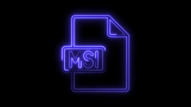 Glowing Neon M S I File Icon Isolated on Black Background Futuristic Technology Symbol Vibrant Blue Light
